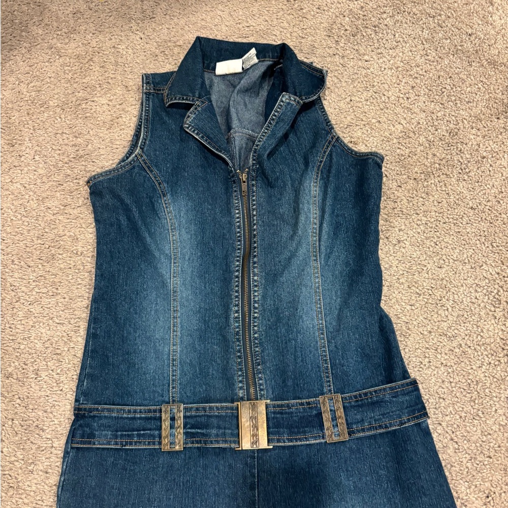 Y2K Denim Jumpsuit with Belt - Picture 2 of 12